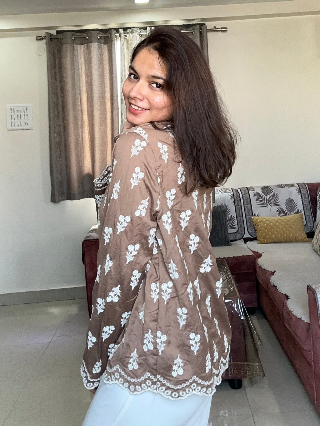 Cocoa Bloom Linen-Silk Shirt