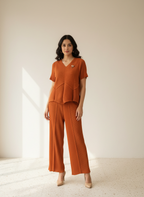 Rust Peplum Pleated Set