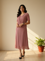 Rosé Radiance Pleated Midi Dress