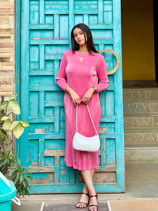 Tia Metallic Dress- Pink