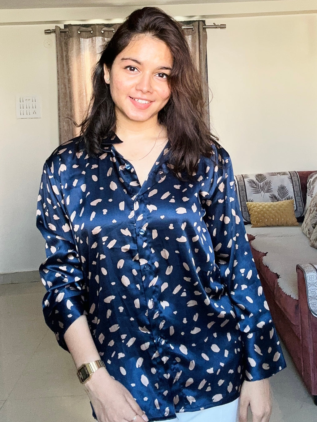 Midnight Dot Satin Shirt