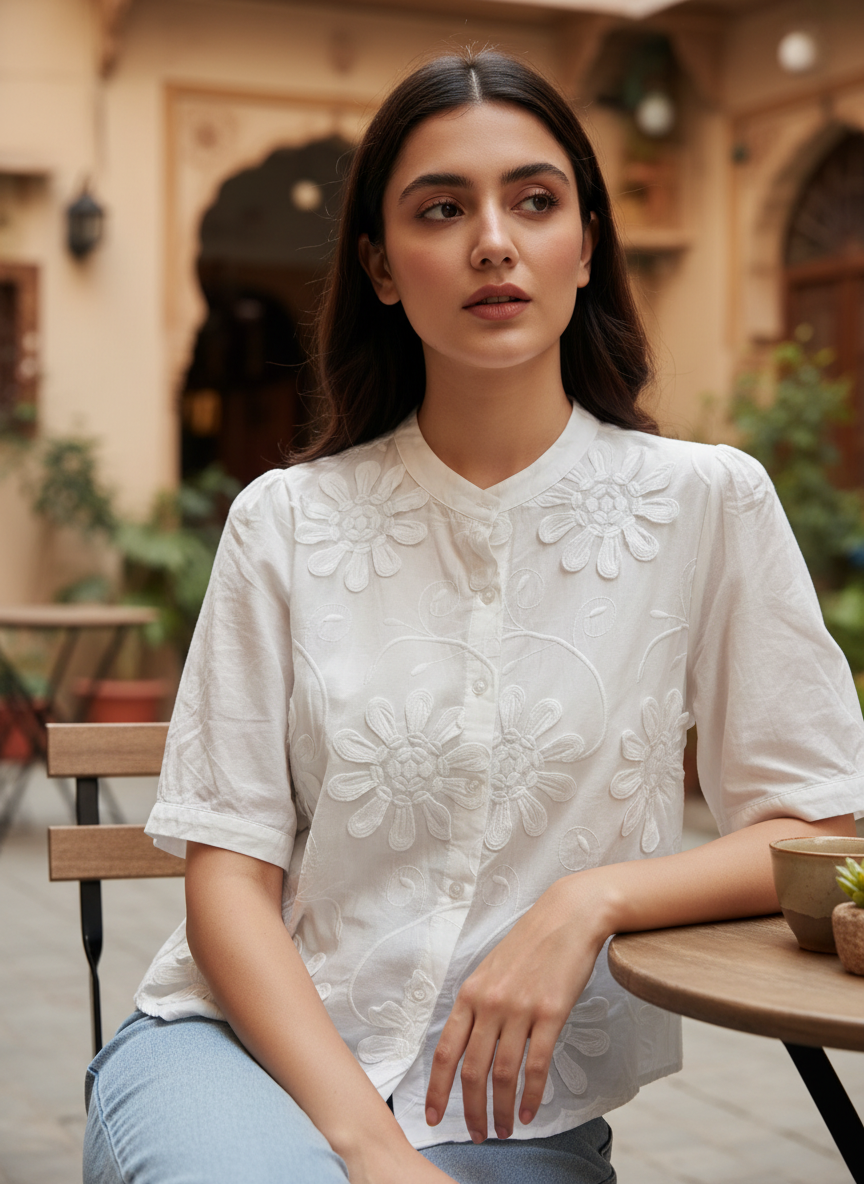 The Ivory Bloom Corded Blouse