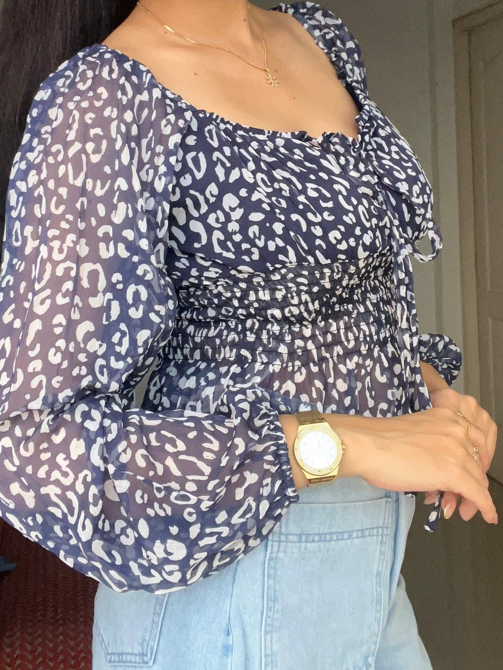 The Navy Leopard Smock Blouse