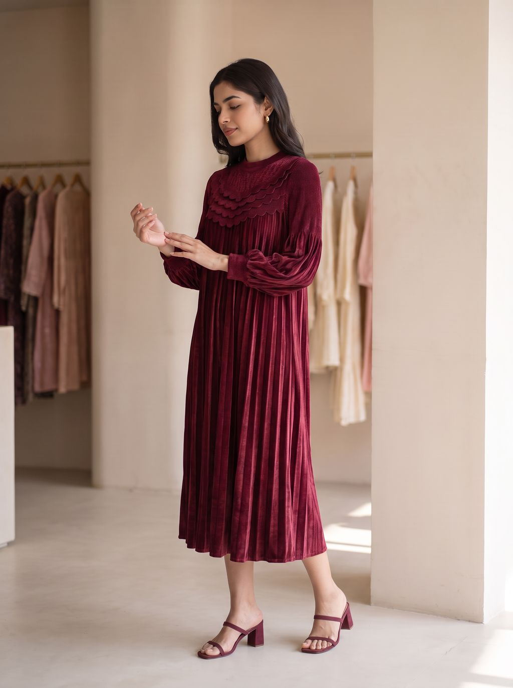 Evening Pleated Midi Dress
