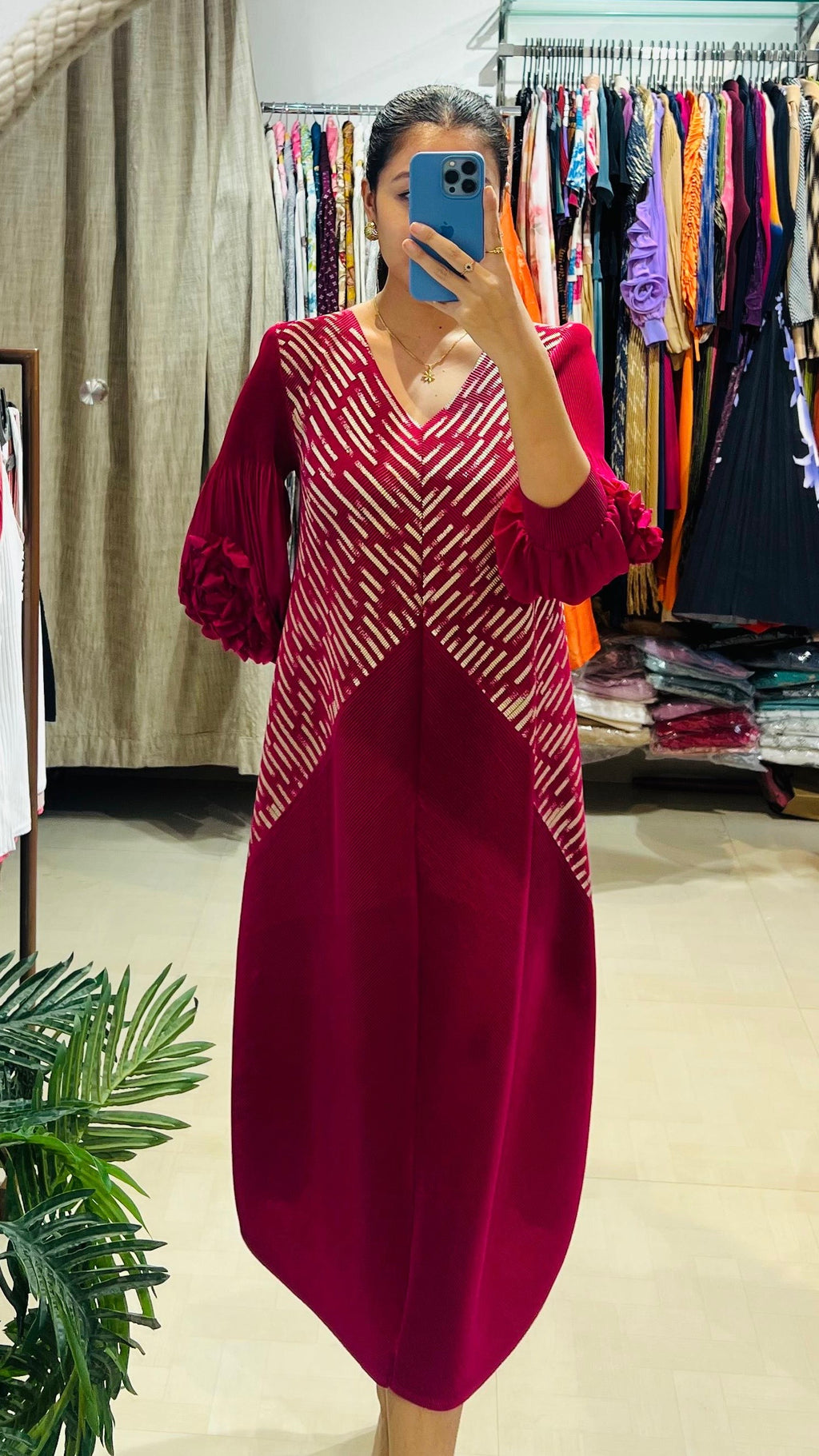 Amethyst Prism Pleated Midi Dress