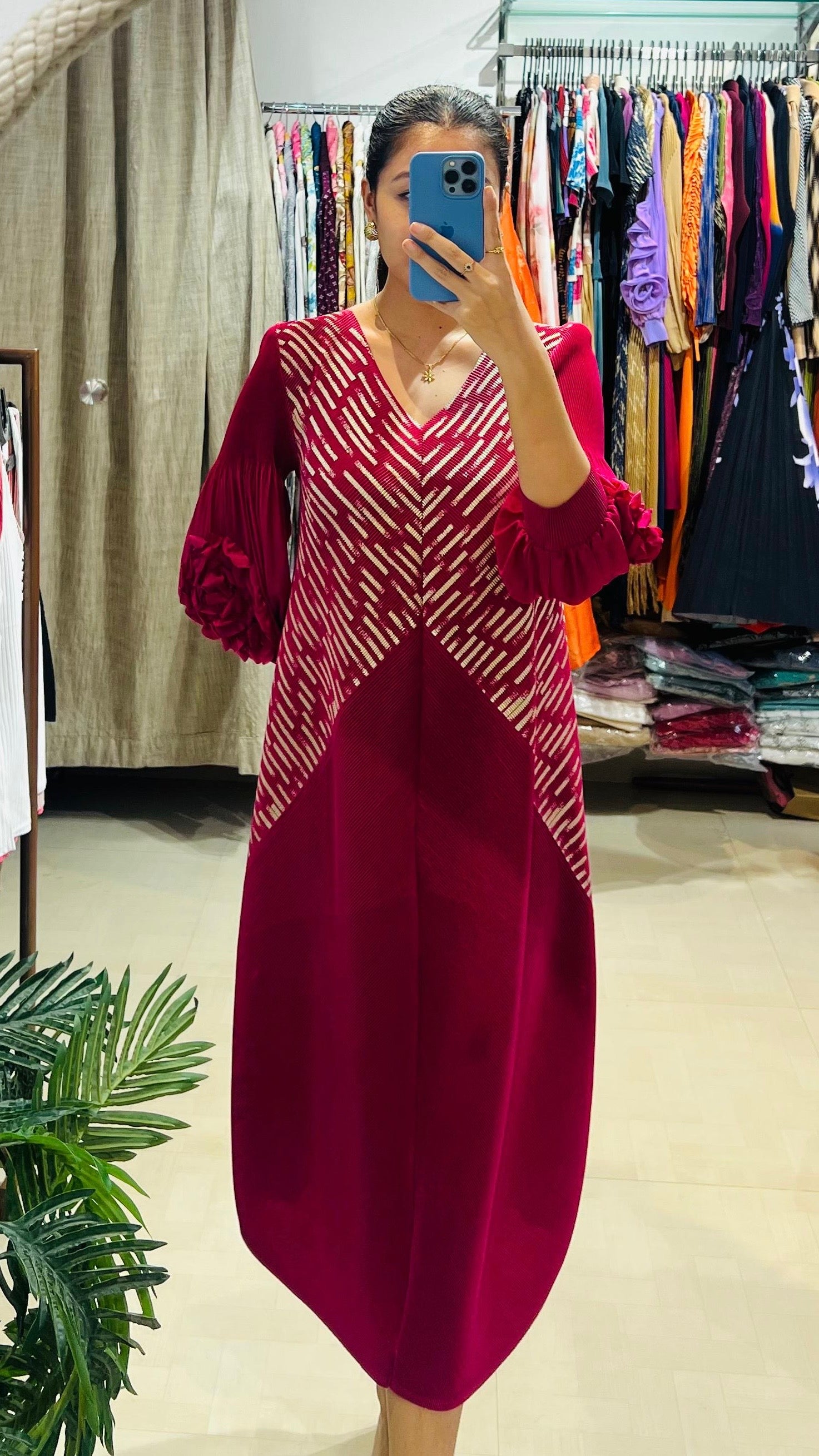 Amethyst Prism Pleated Midi Dress