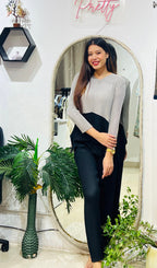 Two-Tone Pleated Co-ord Set – Grey & Black