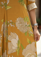 Sun-Drenched Mustard Floral Midi Dress