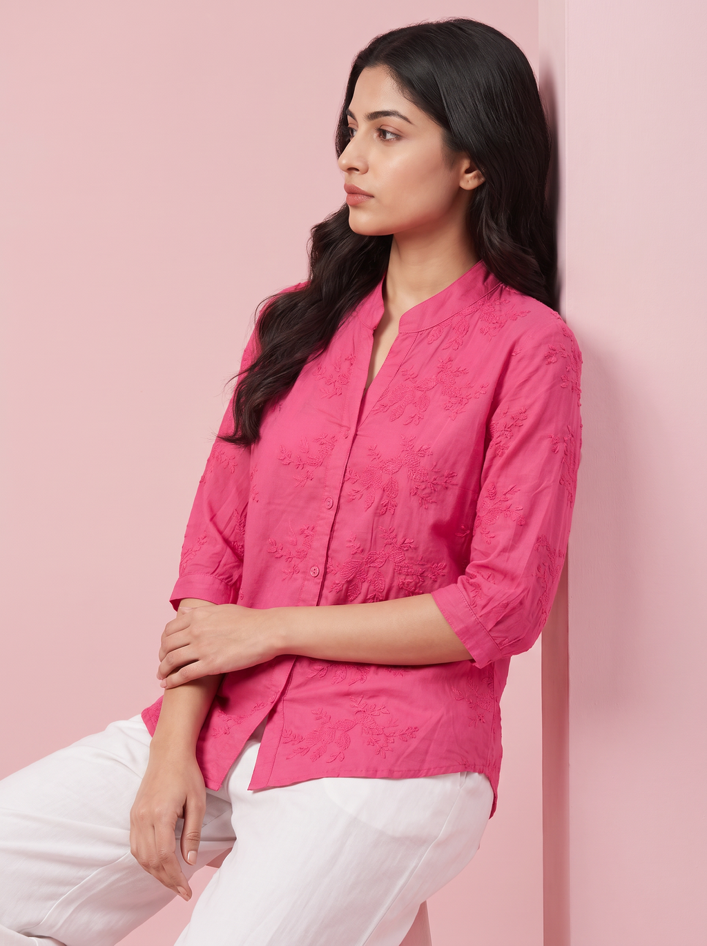 Fuschia Embroidered Shirt