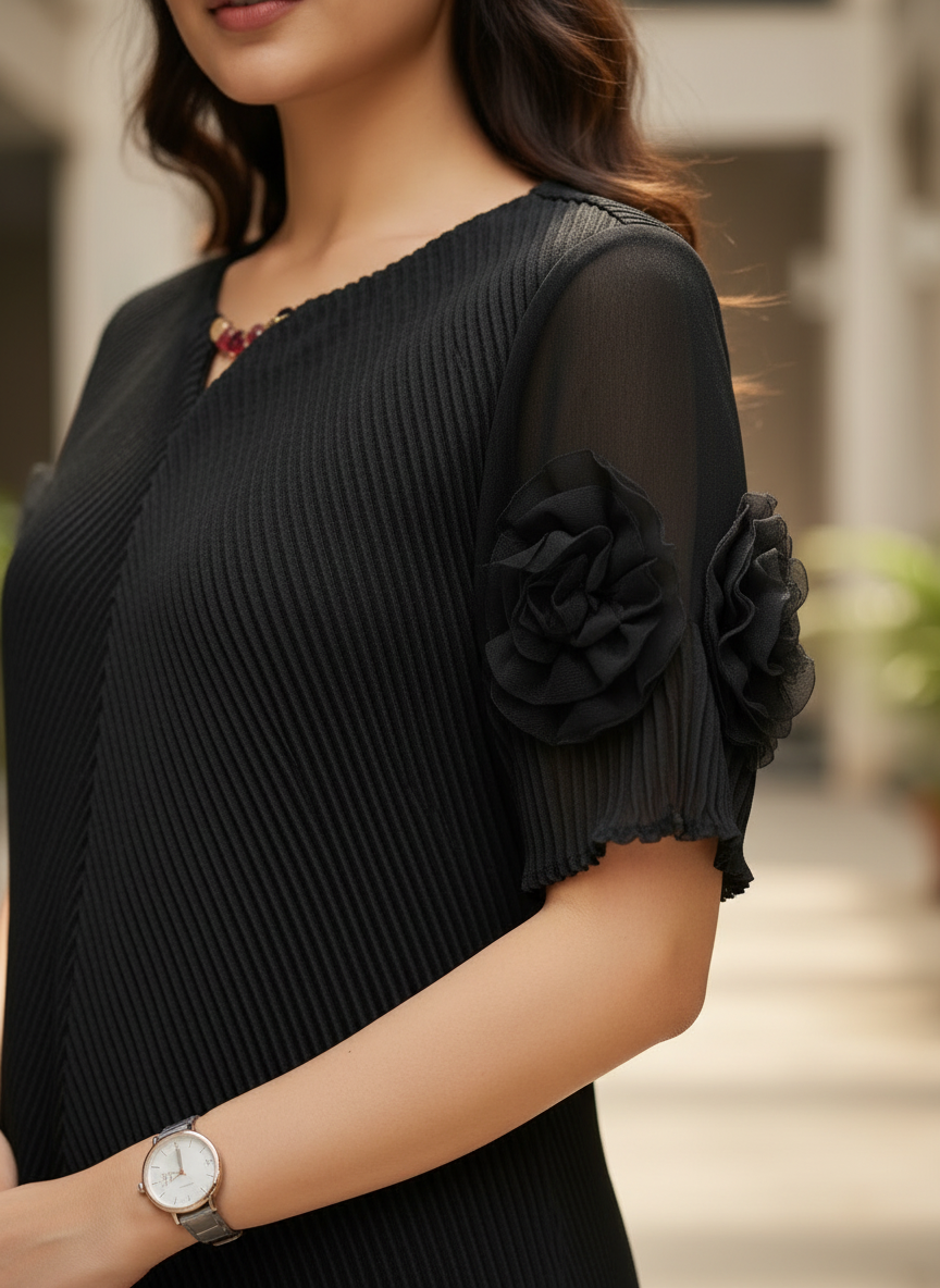 Midnight Bloom Textured Shift Dress