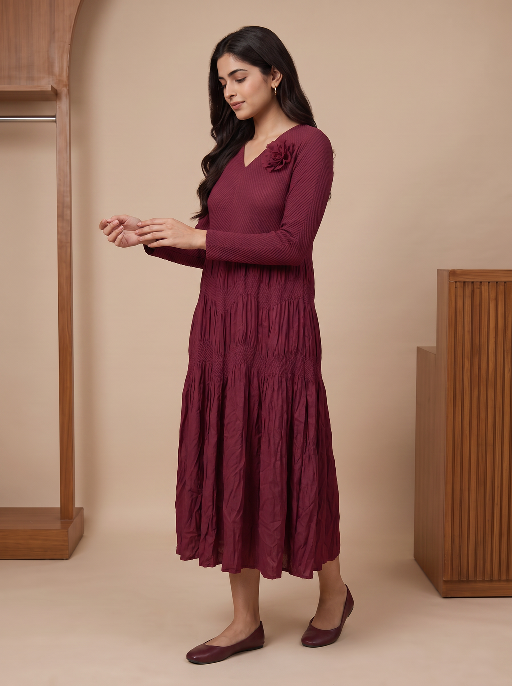 Zivira Pleated Midi Dress