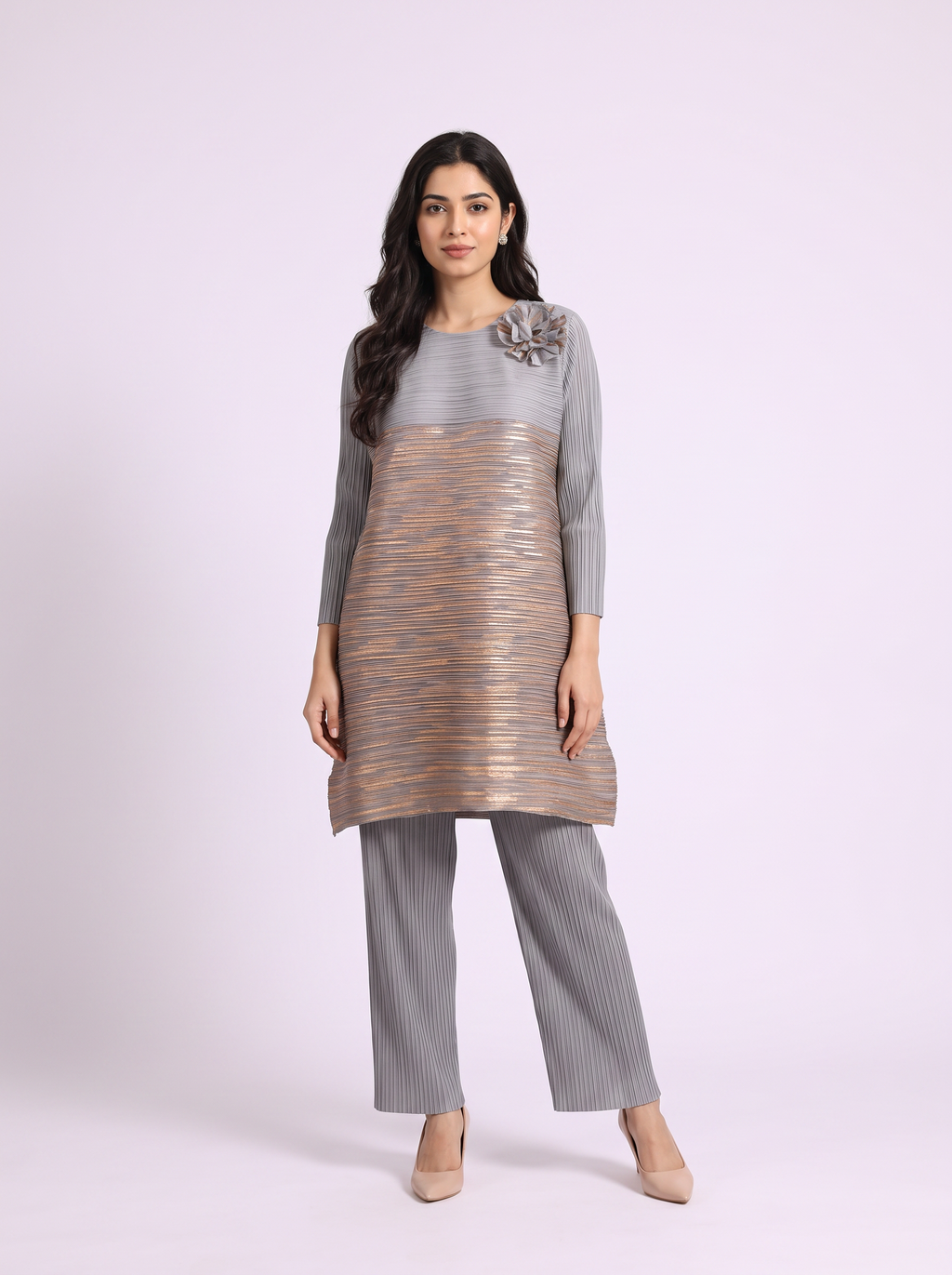 Grey Pleated Set
