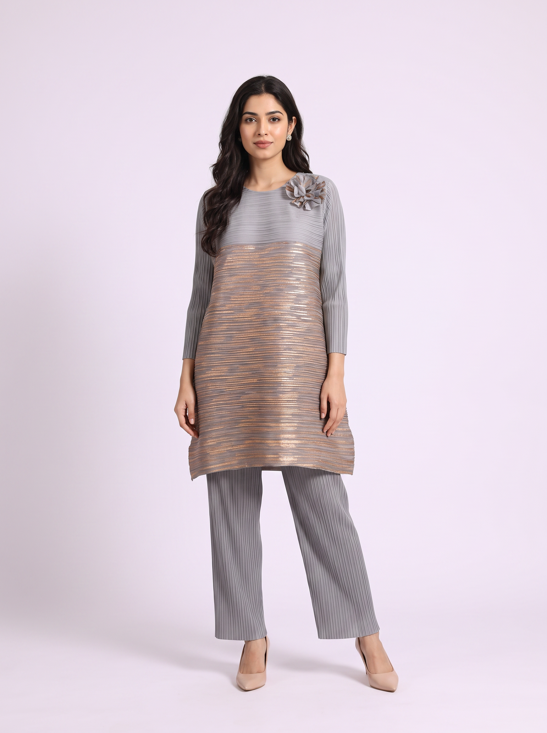 Grey Pleated Set