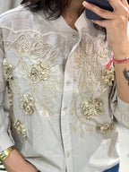 Anahi Flora Shirt- Coastal Grey