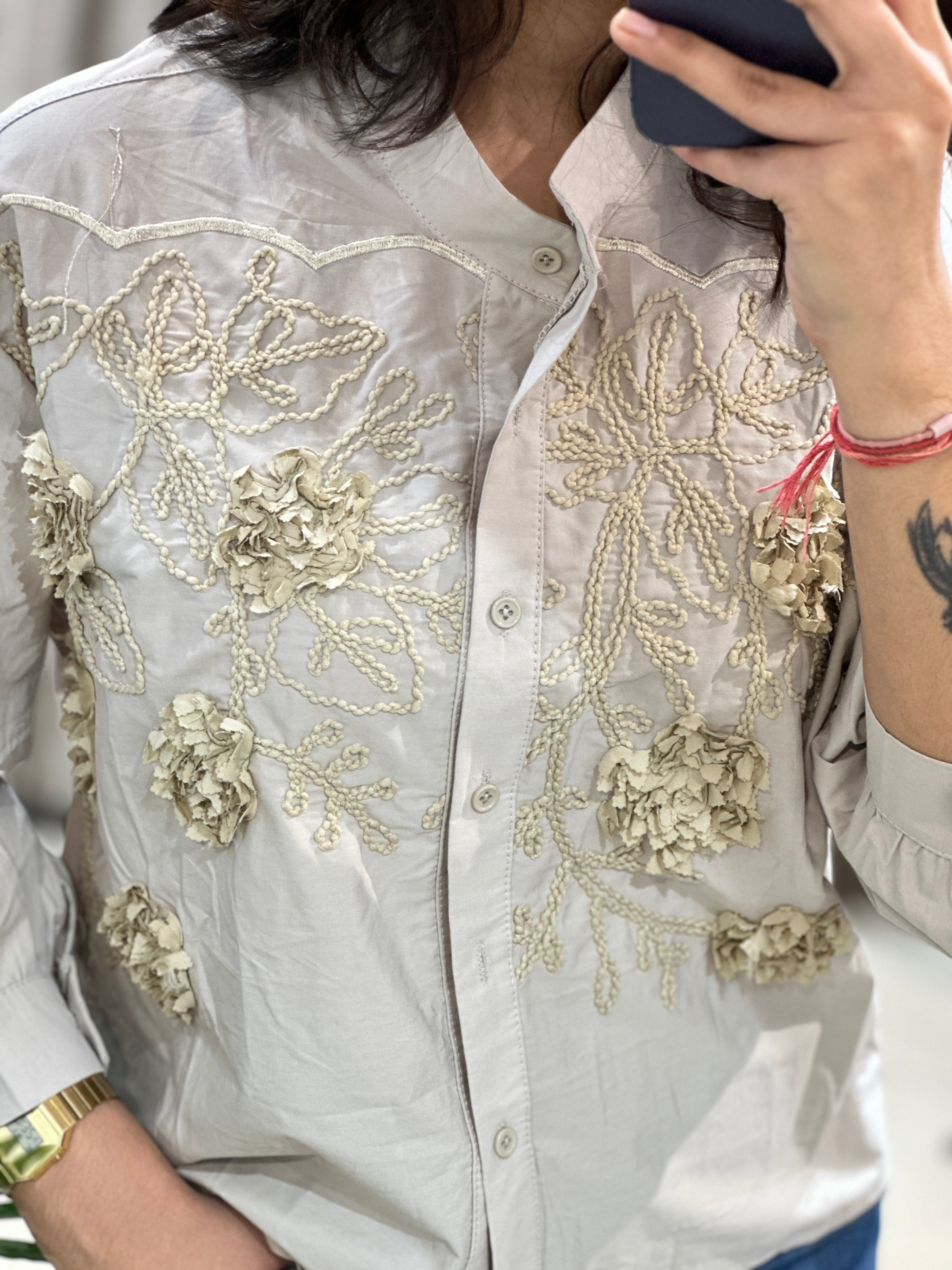 Anahi Flora Shirt- Coastal Grey