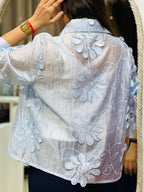 Petal-Soft Sky Blue Sheer Button-Down