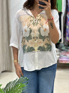 White Floral Linen Shirt
