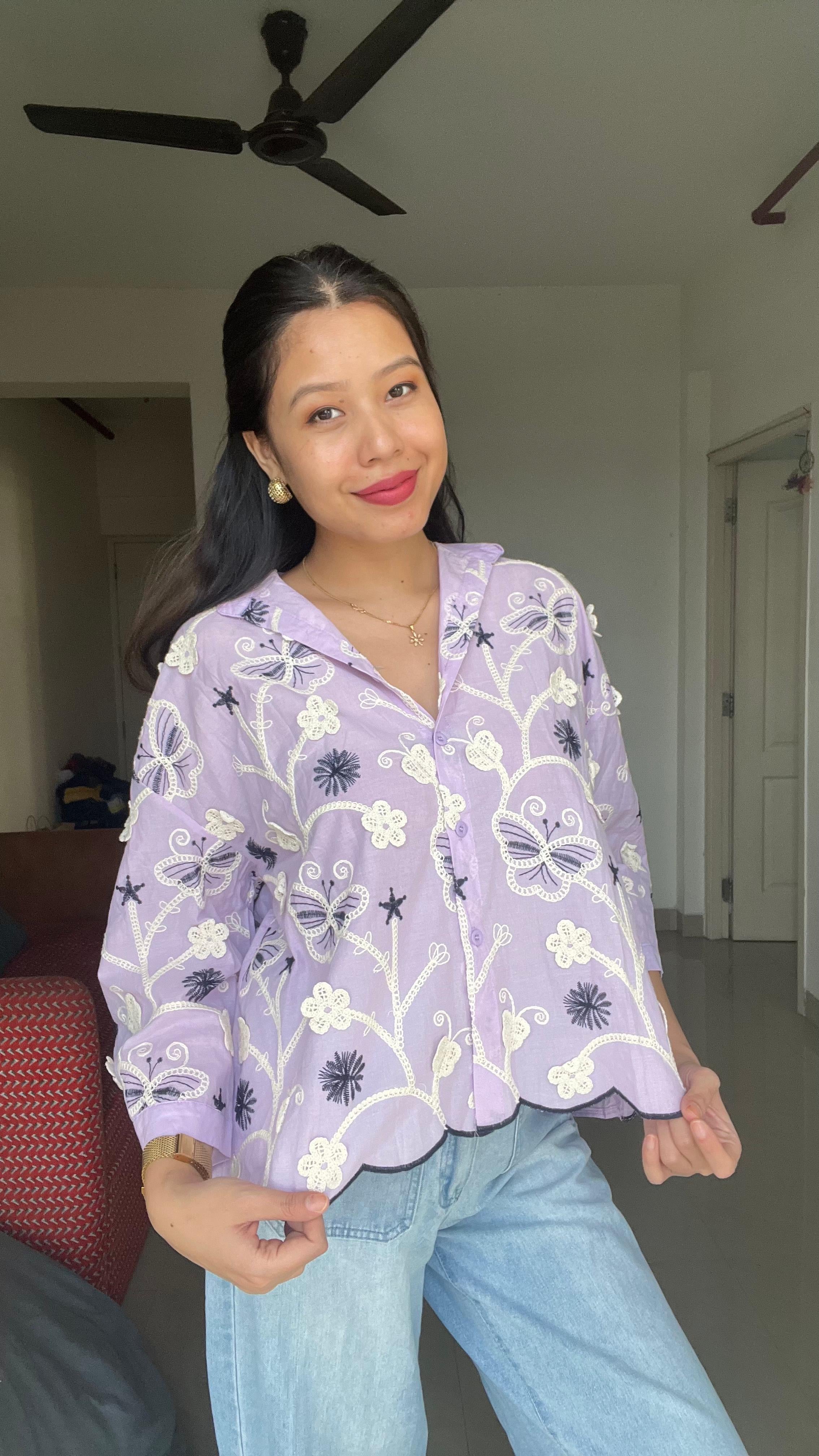 Aura Scallop-Hem Shirt