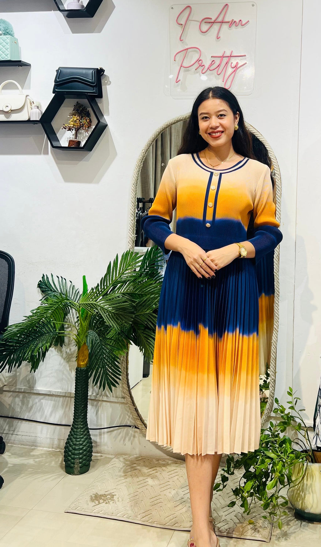 The Sunset Ombré Pleat Dress