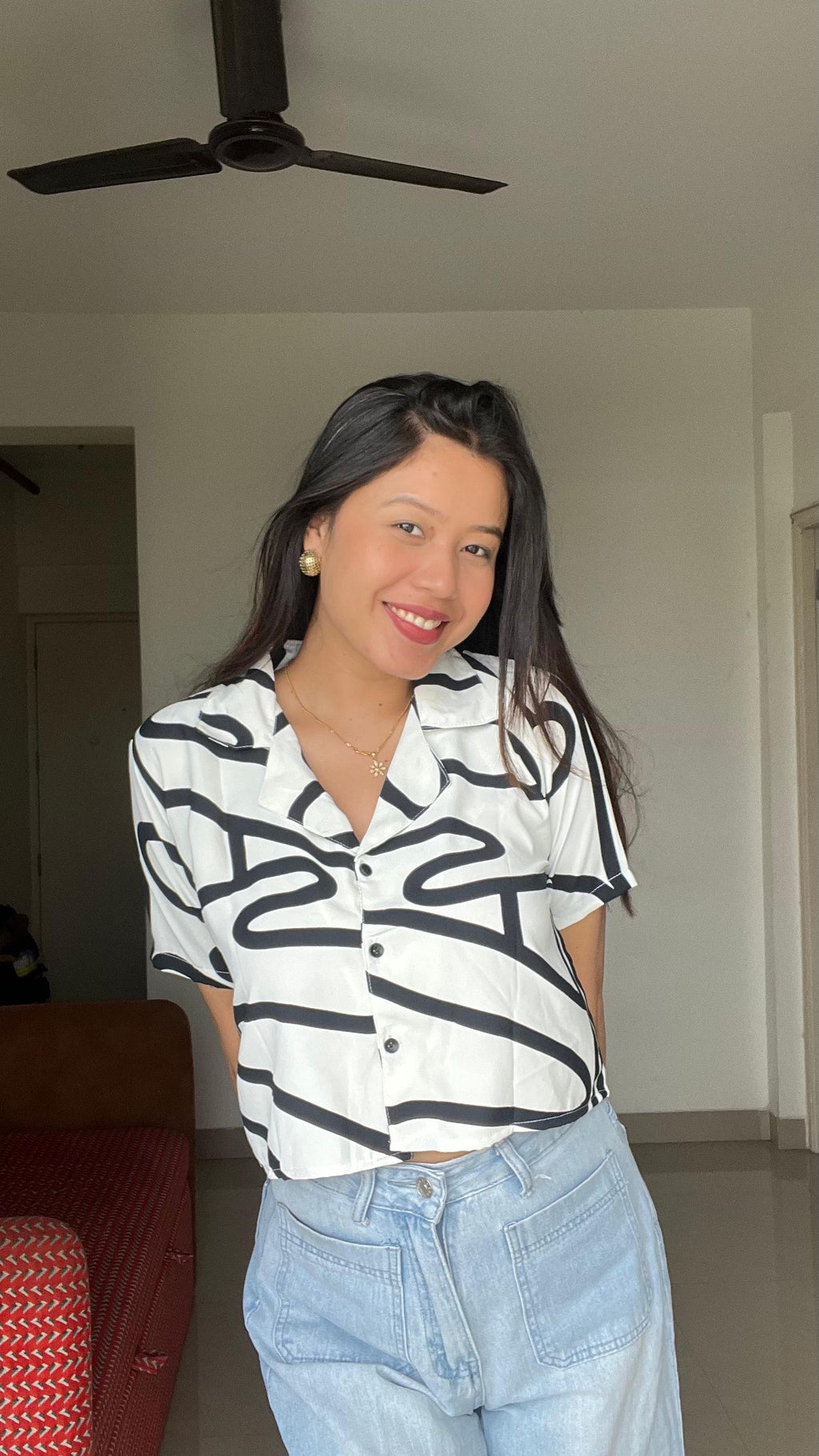 Noir Eclipse Abstract Crop Shirt