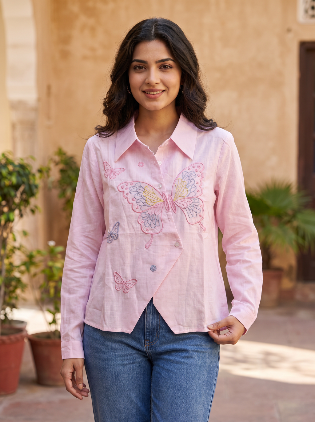 Butterfly Embroidered Shirt