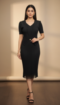 Black Radiance Pleated Midi Dress