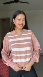 Rosé Striped Polo Knit Blouse