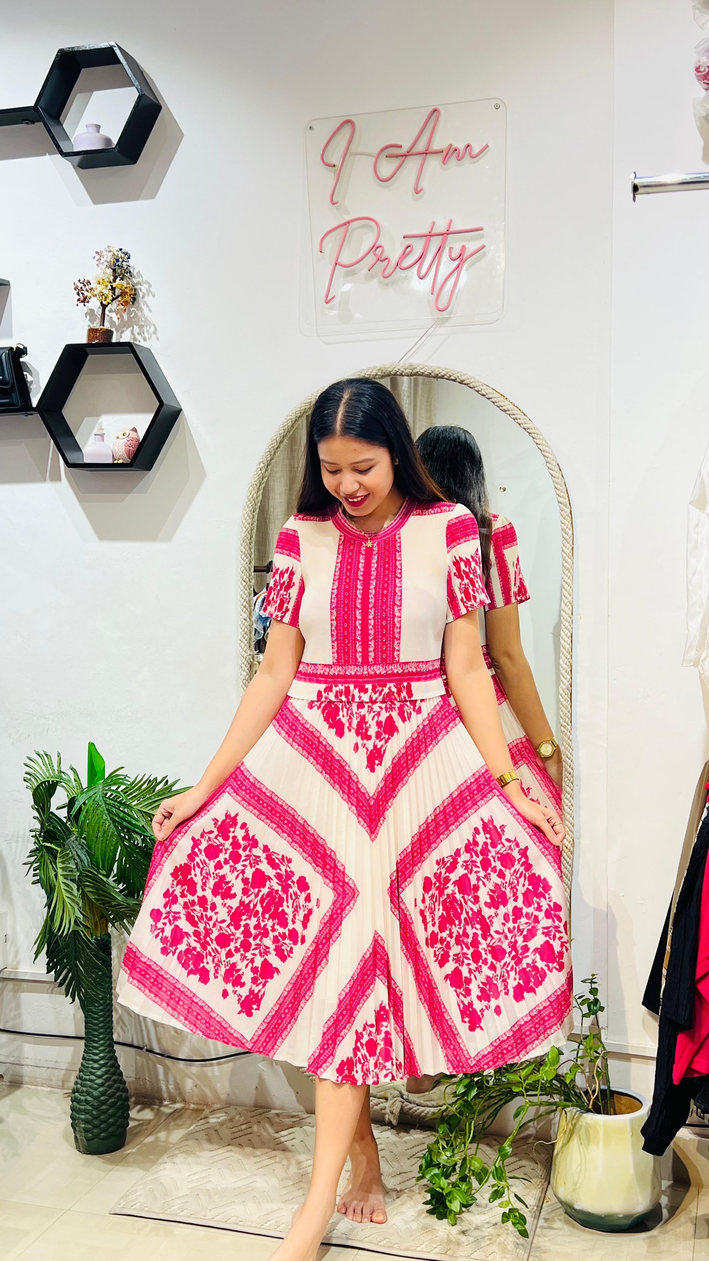 Simen Printed Pleat Dress