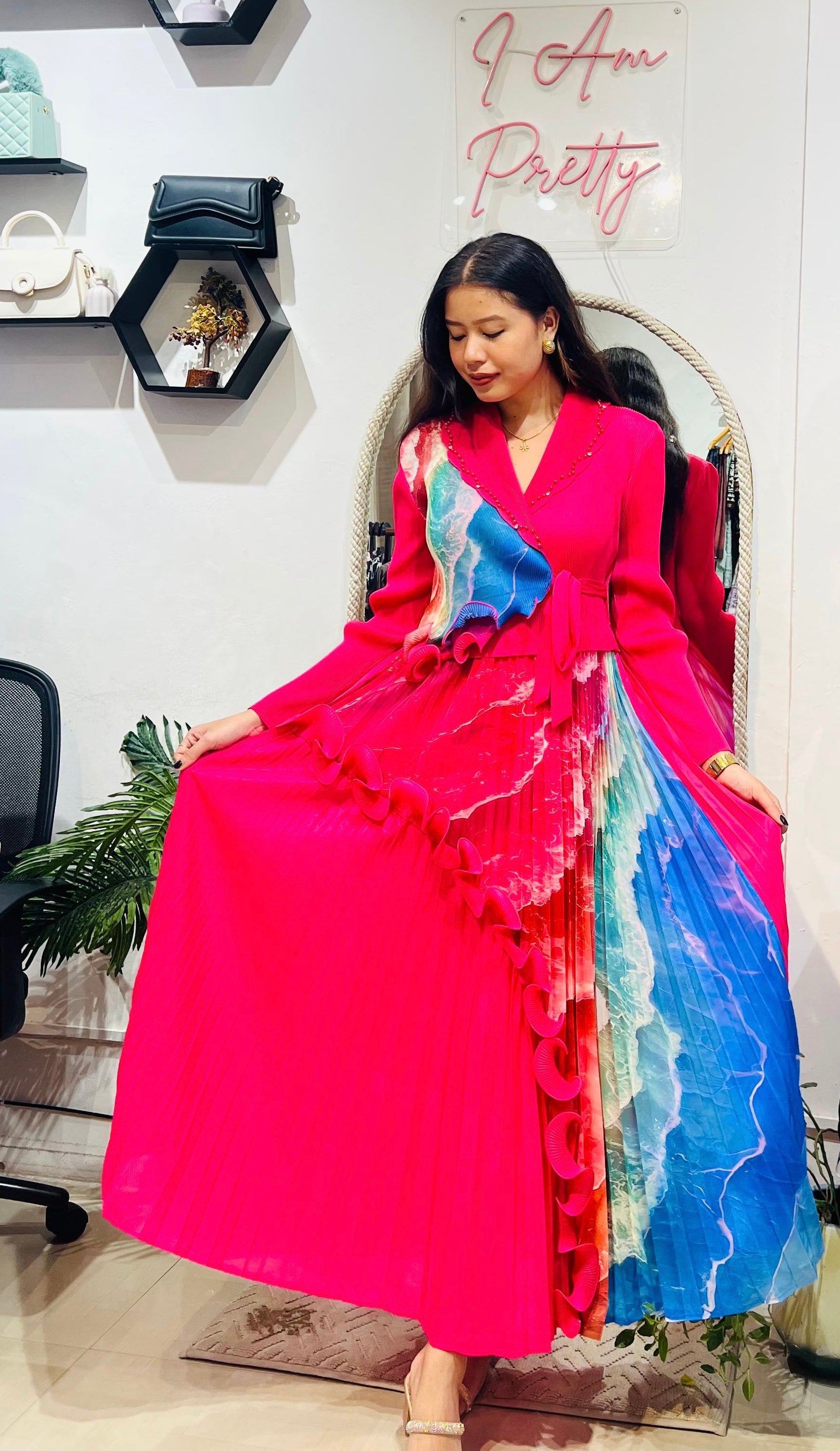 Radiant Waves Pleated Maxi Dress