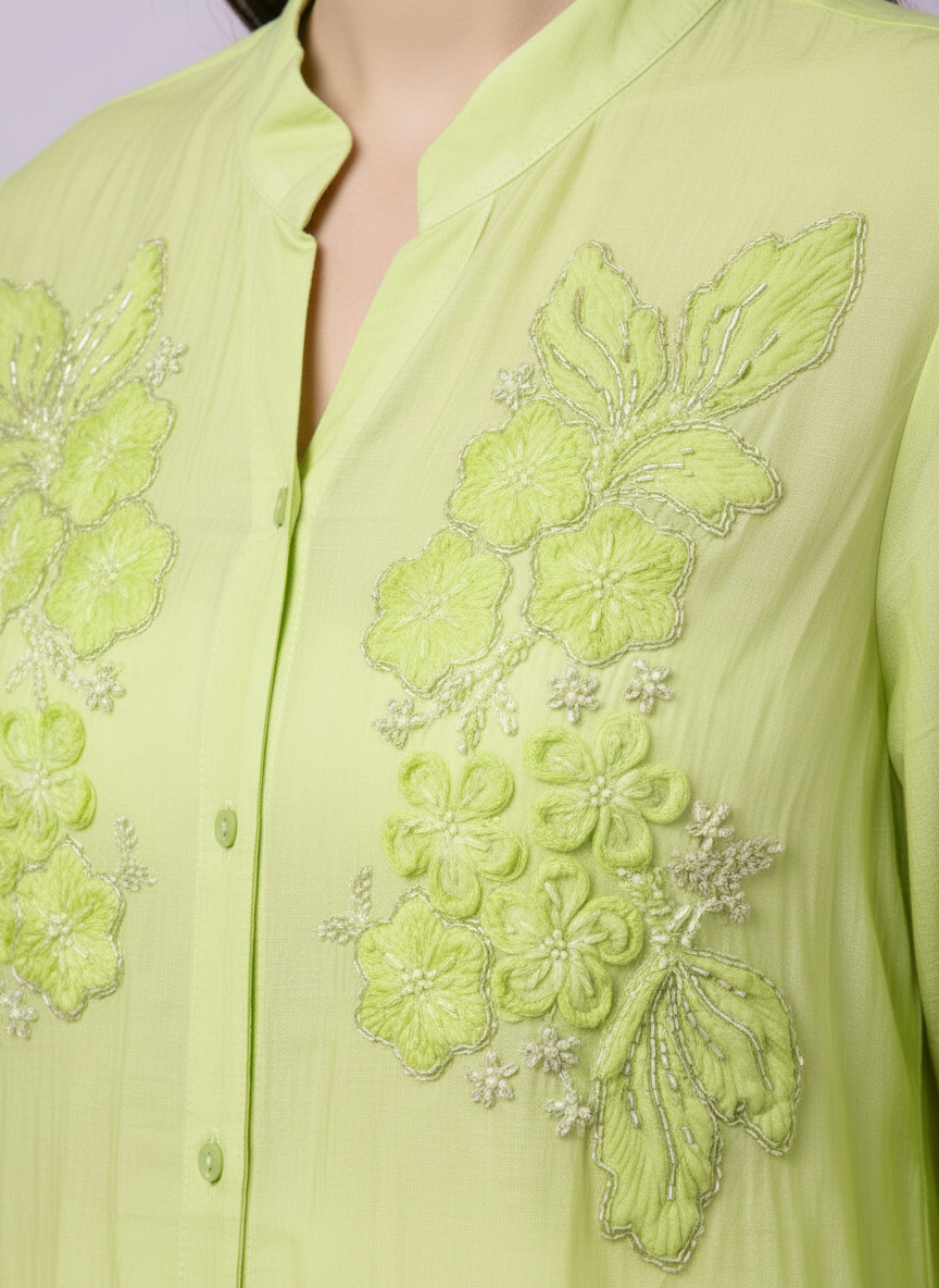 Zesty Lime Floral Appliqué Shirt