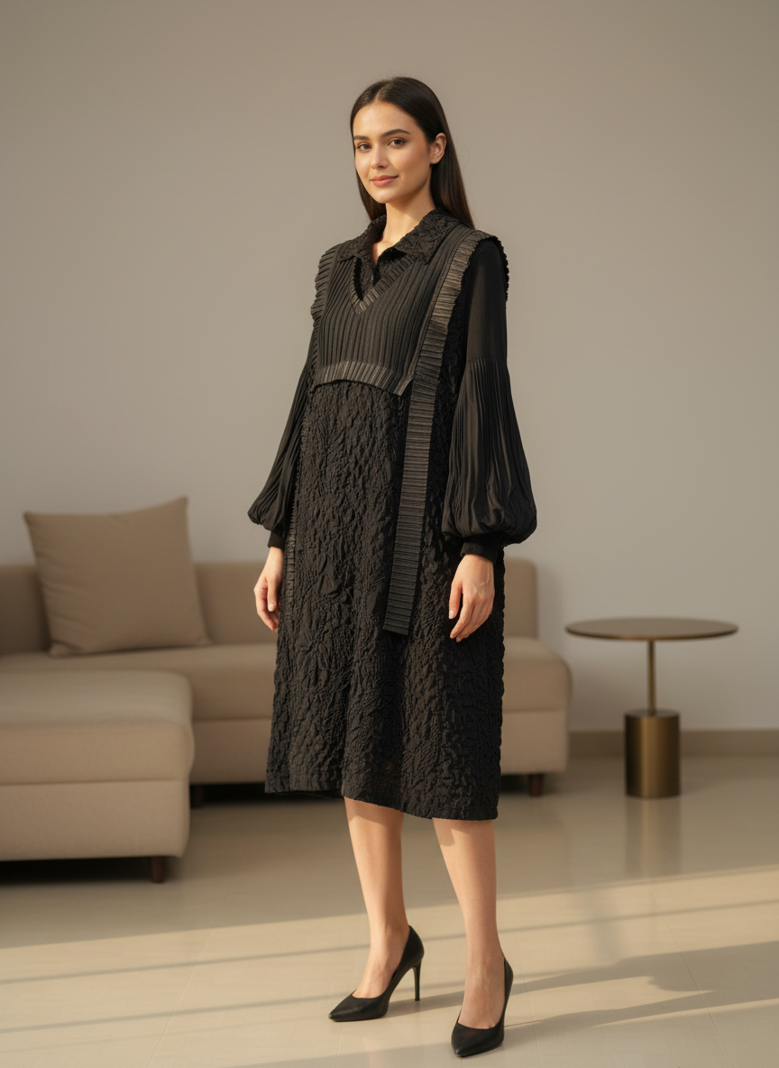 Noir Pleated Charm Dress