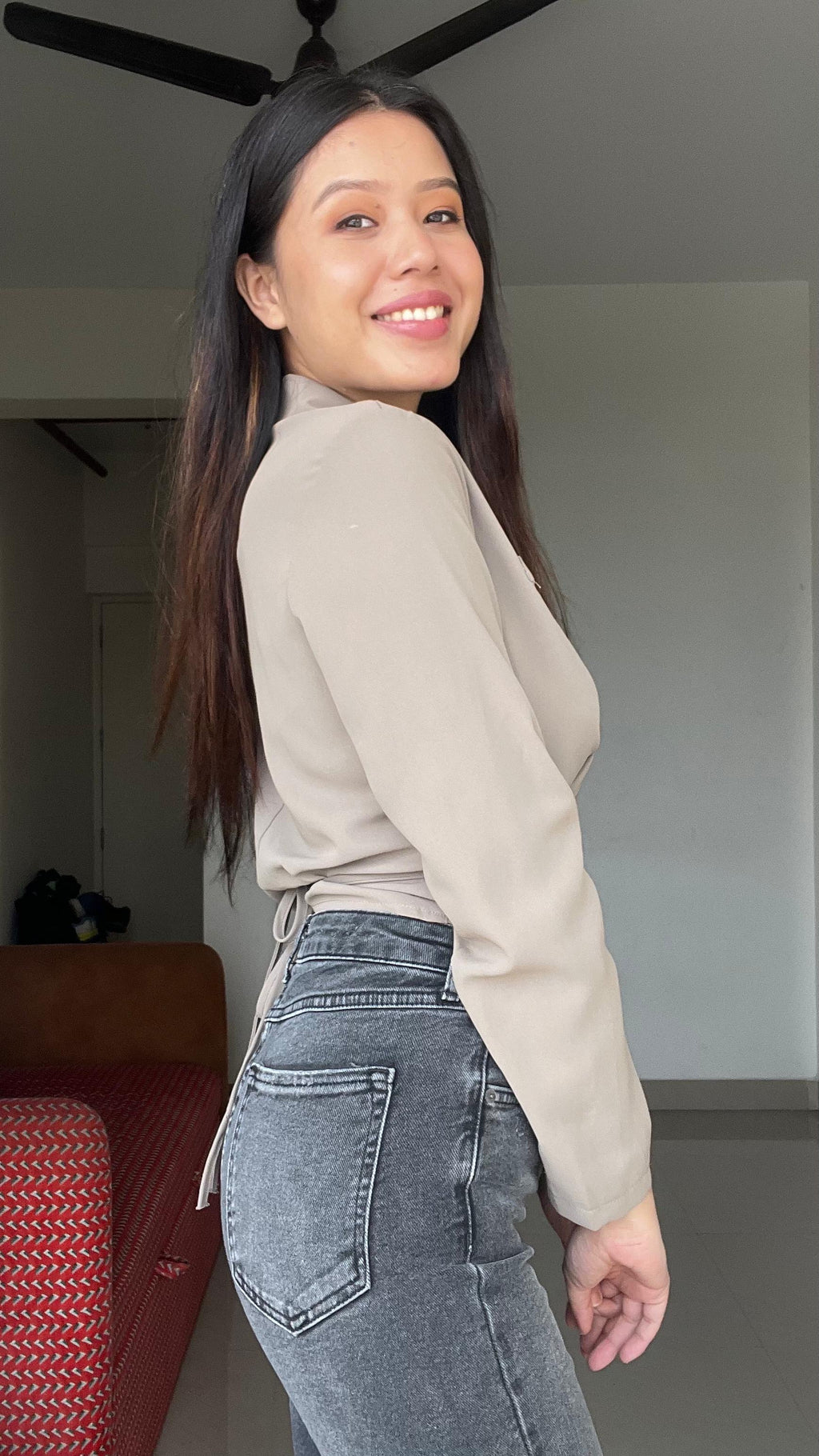 Chic Wrap-Style Blazer Crop Top