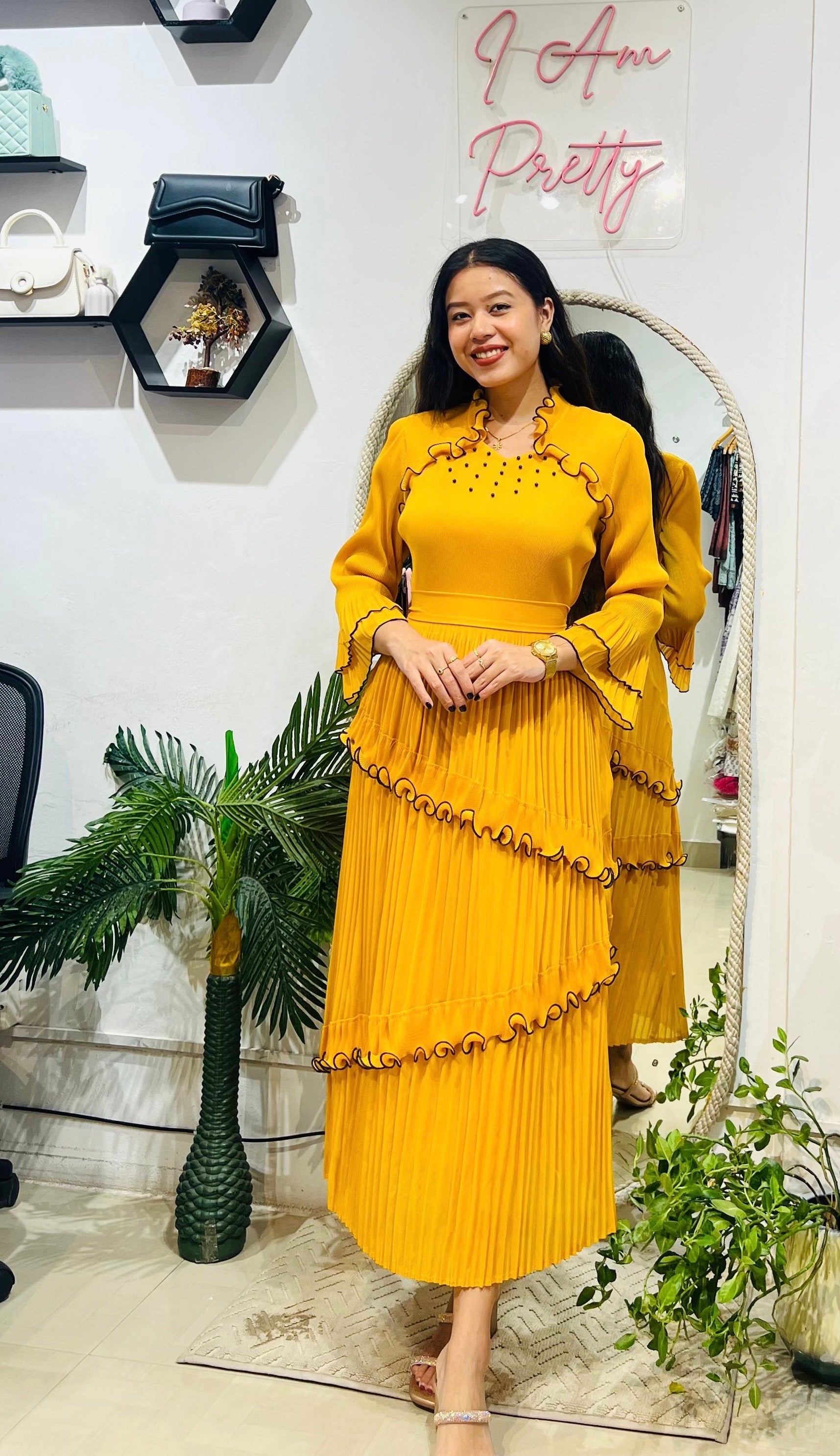 The Marigold Ruffle Pleat Dress