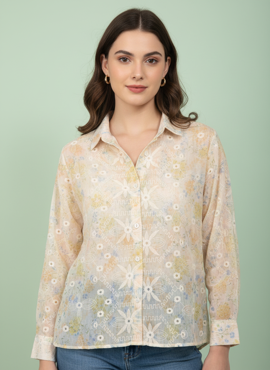 Pastel Sheer Button-Down