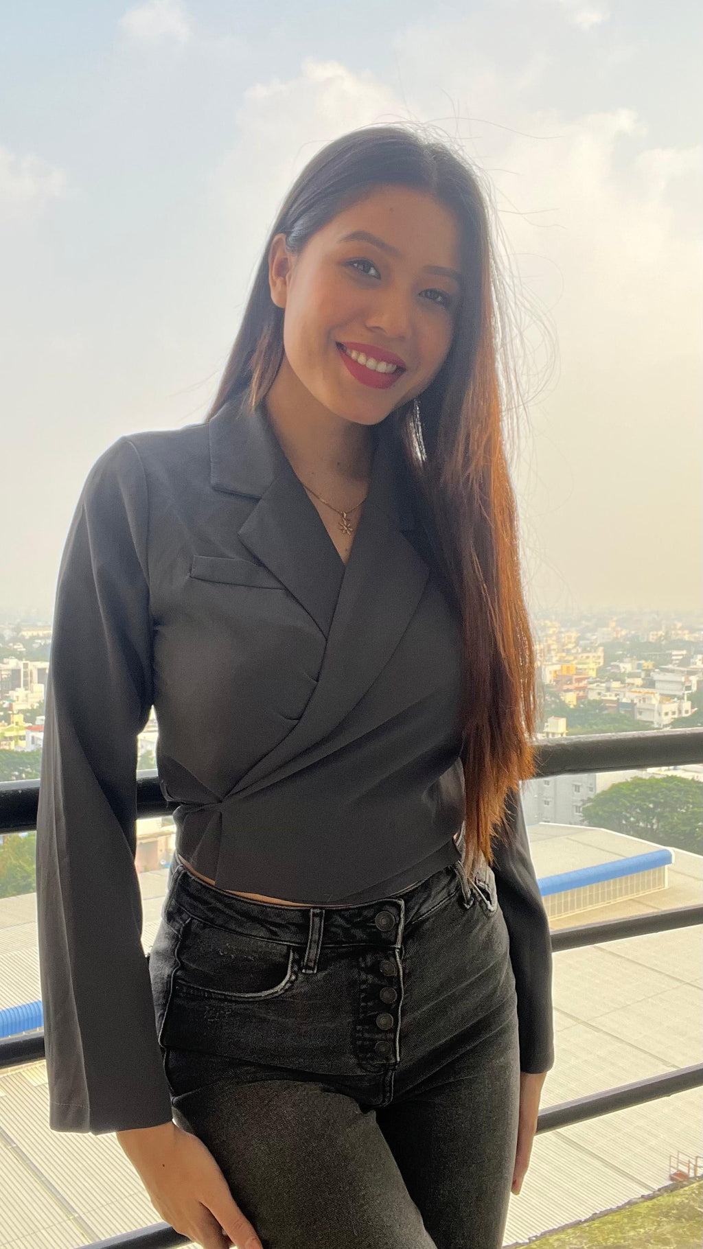 Chic Wrap-Style Blazer Crop Top