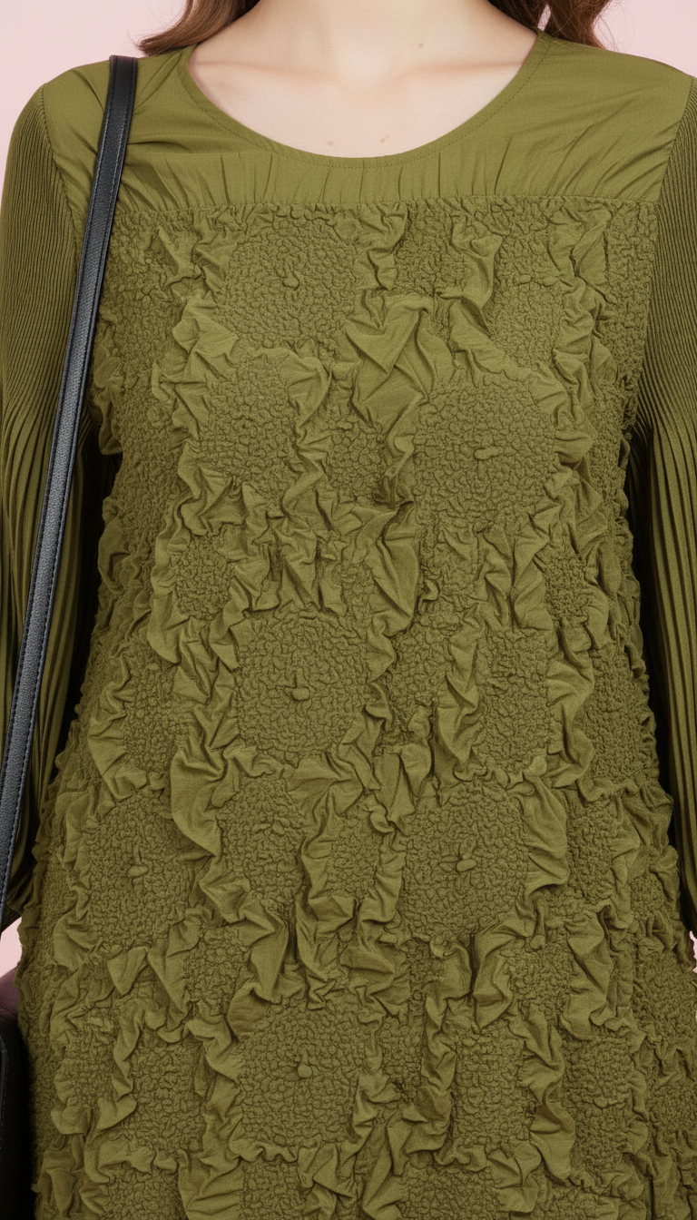 The Elena Pleated Dress in Olive