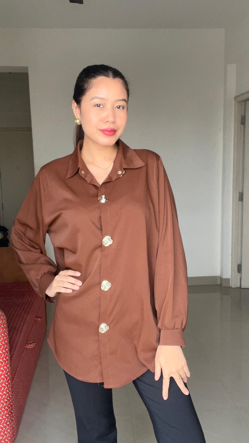 The Espresso Gold-Button Overshirt
