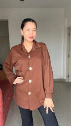 The Espresso Gold-Button Overshirt