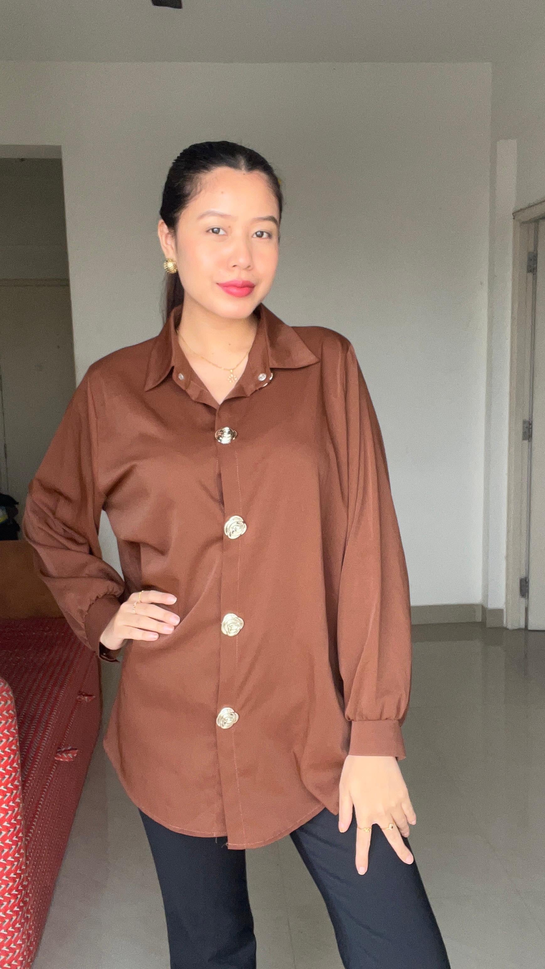 The Espresso Gold-Button Overshirt