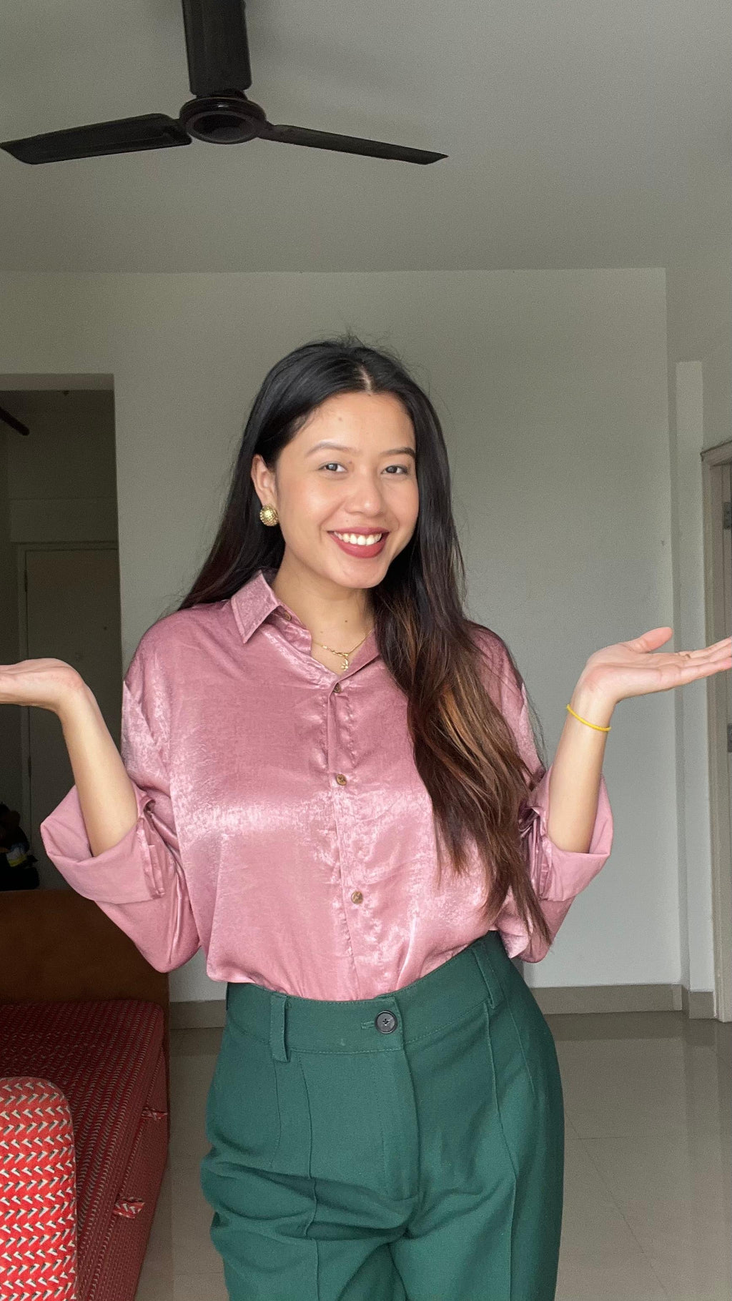 Midnight Azure Satin Abstract Blouse