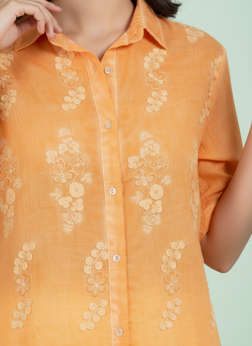 Apricot Bloom Embroidered Shirt