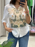 White Floral Linen Shirt