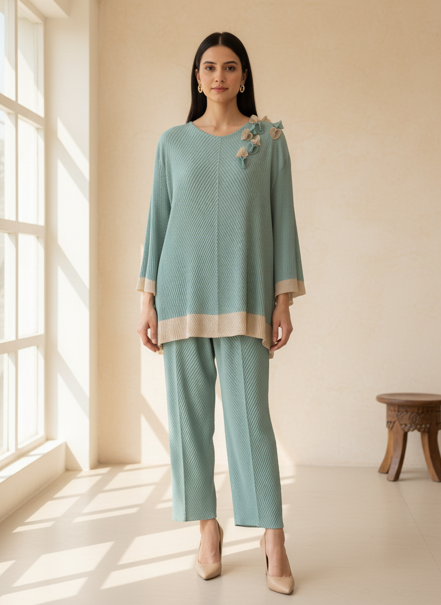 Azure Petal Pleated Co-ord Set