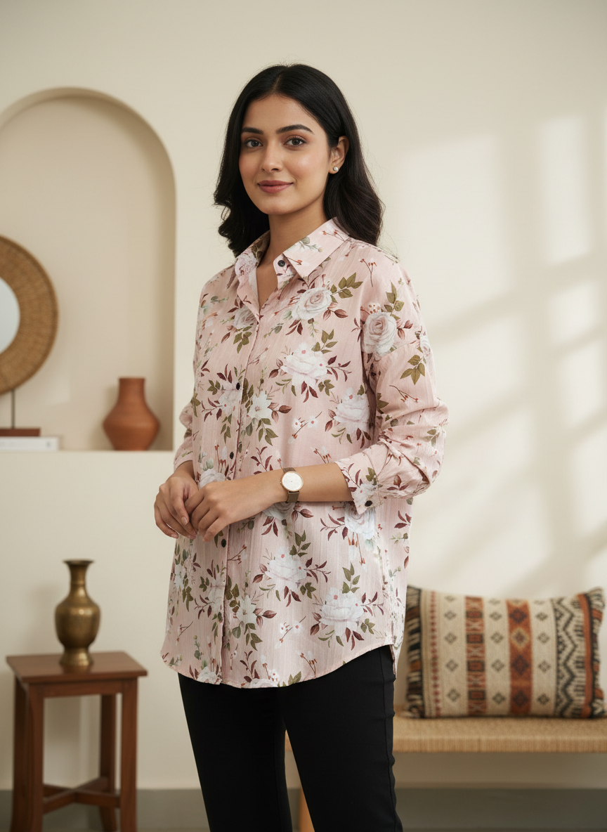 Blush Bloom Pleated Shirt