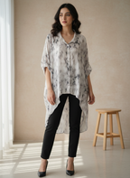 Marble Crepe Silk High-Low Tunic