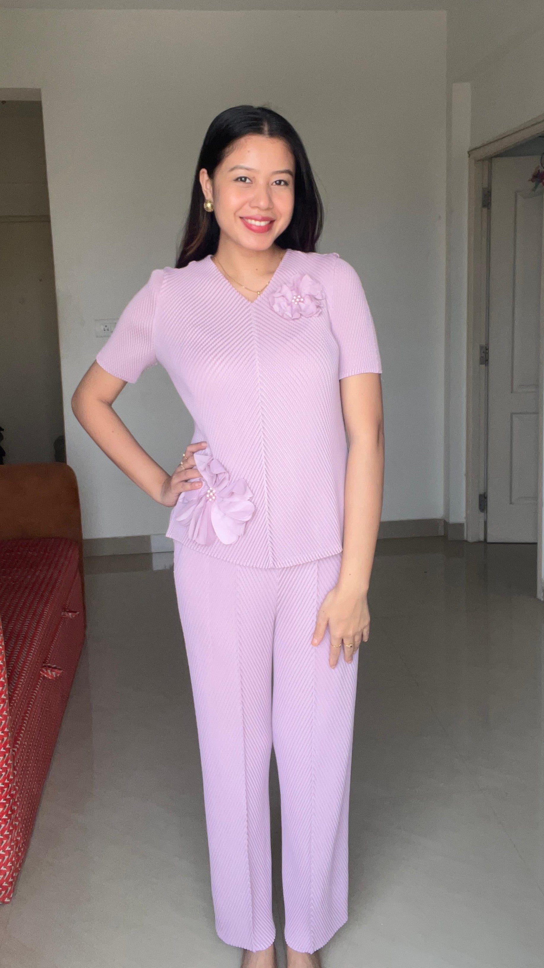 The Amara 3D Floral Pleated Set