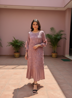 Mauve Petal Pleated Midi Dress