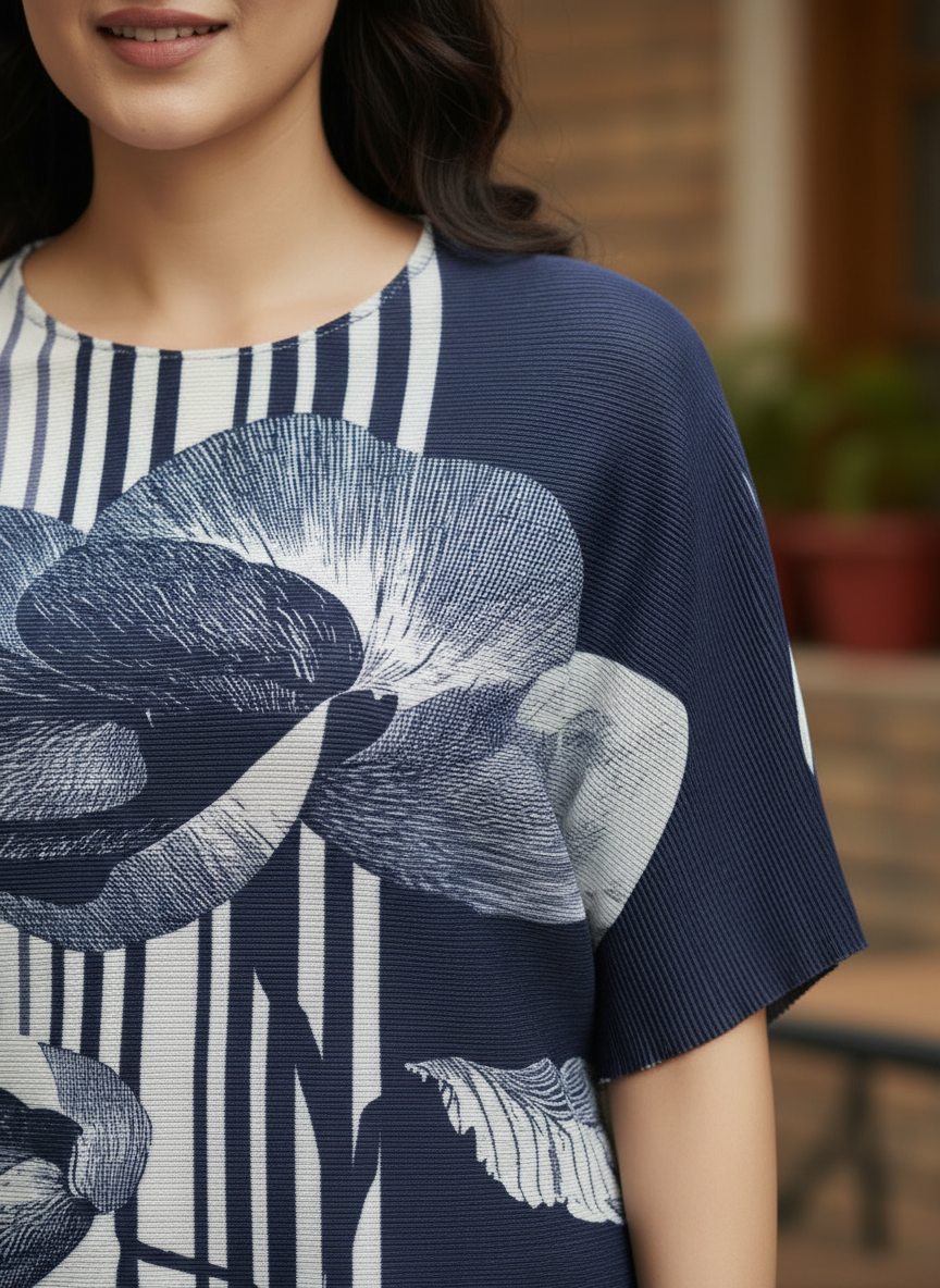 Monochrome Bloom Pleated Top