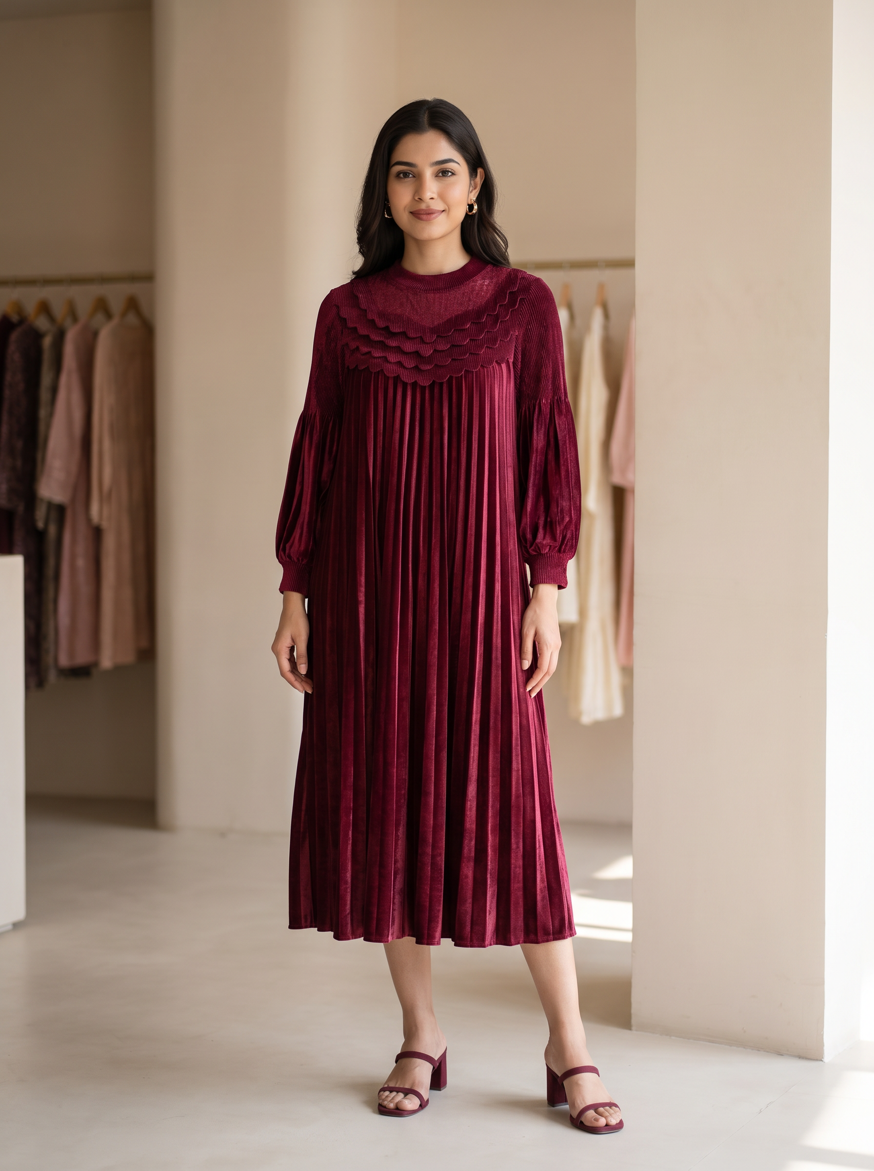 Evening Pleated Midi Dress
