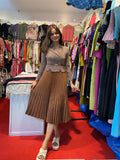 Brown Blazer-Style Pleated Midi Dress
